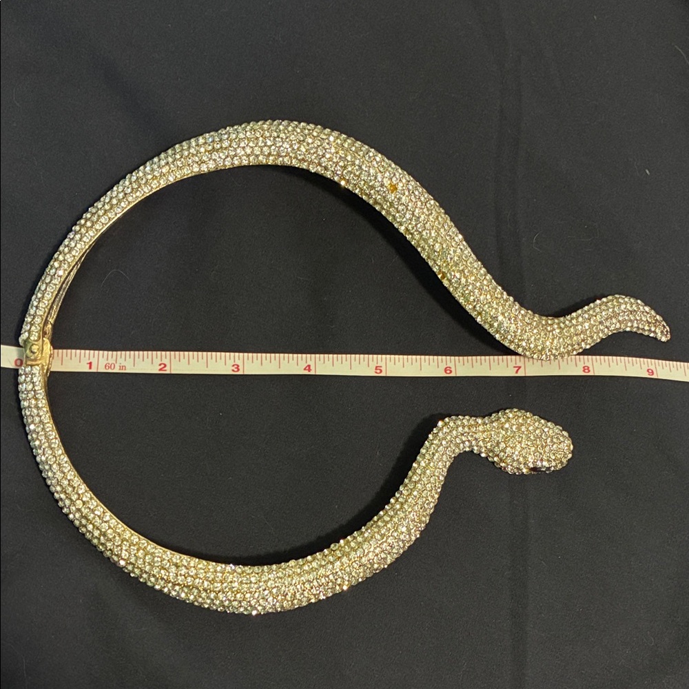 Vintage Unique Snake Collar Gold-tone Statement Necklace with Crystal Accents - Picture 3 of 6